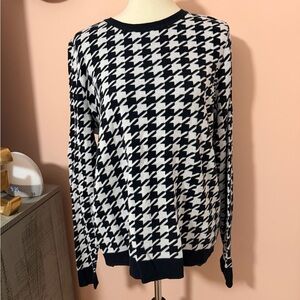 Kim Rogers Women’s Black and White Houndstooth 100% Cotton Sweater Sz XXL